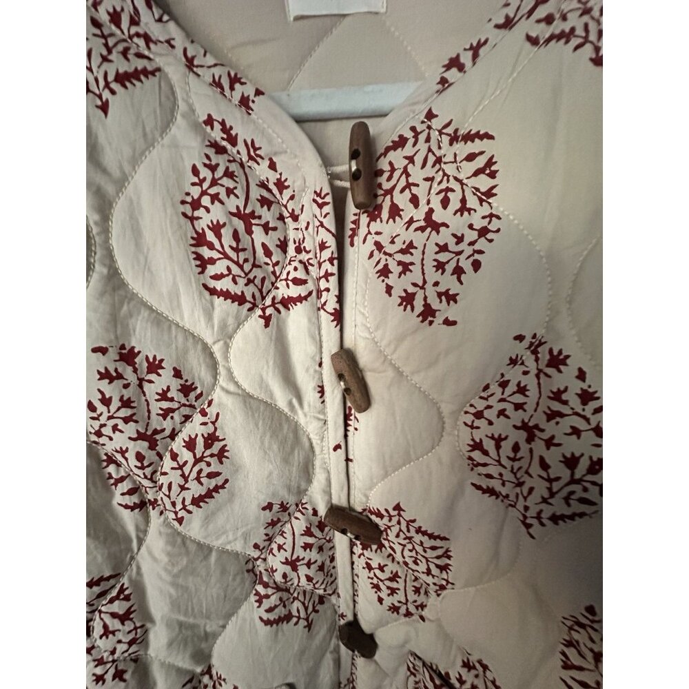 SONMER Cream /Wine Jacquard Print Quilted Poplin Cotton Jacket Sz M Retail $310 - Picture 4 of 8
